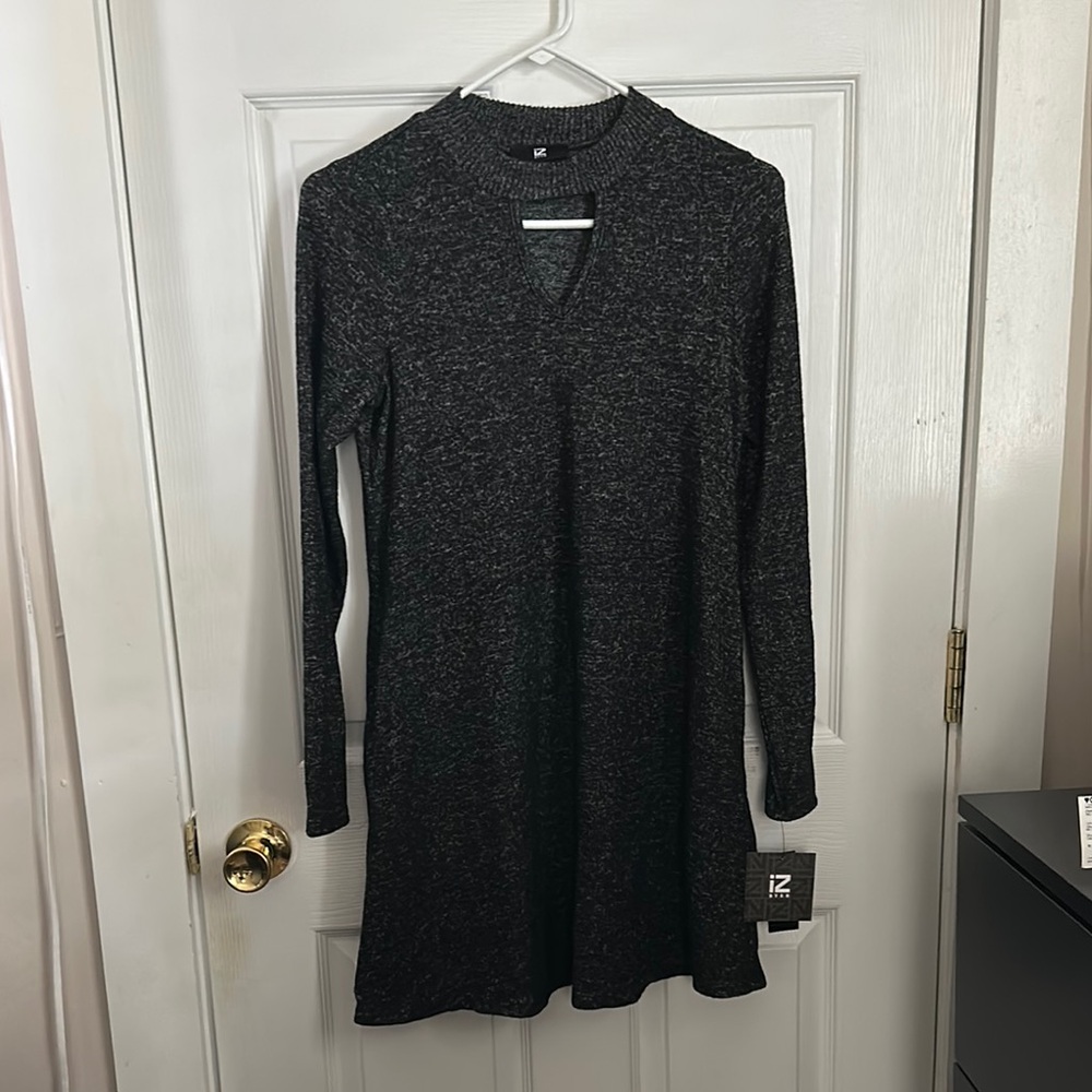 IZ Byer Charcoal/Dark Grey Long Sleeve Dress